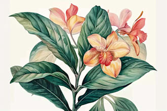 do a botanical illustration of plants, flowers art for you