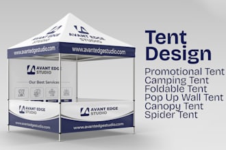 create printable tent design, table cover, flag, canopy tent, trade show booth