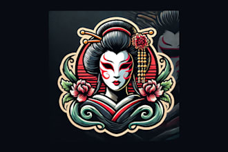 make geisha mask cartoon, and character mascot logo with any file