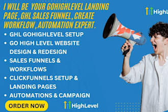design gohighlevel landing page, ghl sales funnel create workflow, automation,
