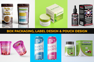 do product packaging, food packaging, pouch, box and label design