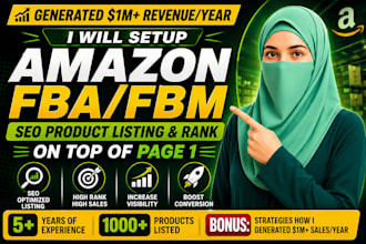 set up amazon fba fbm account and product listings with SEO, amazon store setup
