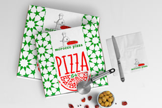 design pizza box, burger, label, and product package
