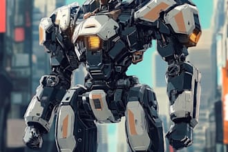 do awesome custom mecha, cyborg and robot character