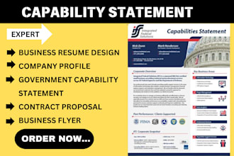design government capability statement, contract proposal, and company profile