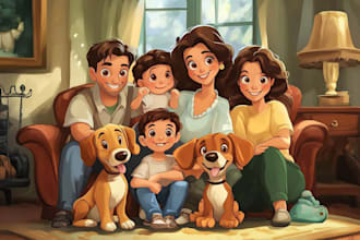 design your professional disney cartoon family portrait