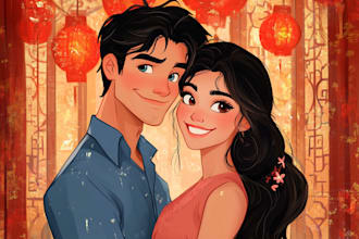 draw cartoon disney couple portrait