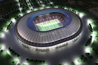 do photorealistic 3d stadium animation, 3d football arena, soccer design, 3d gym