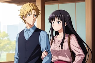 draw couple character from photo in anime style