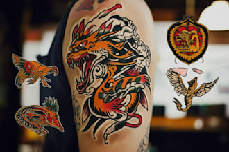 create any design in old school tattoo style
