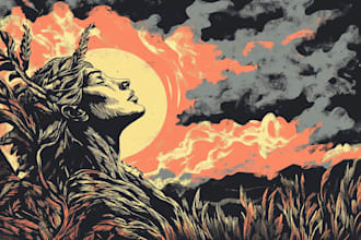 draw high quality illustration in linocut style