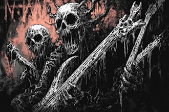draw detailed dark art and heavy metal horror illustration