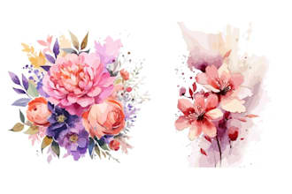 draw modern watercolor flowers, watercolor logo