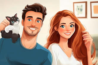 draw disney family couple cartoon portrait