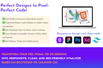 convert any design to responsive website using HTML CSS bootstrap tailwindcss