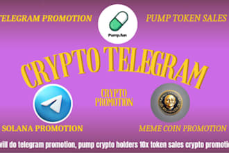 do telegram promotion, pump fun, crypto token, solana memecoin to pump  sales