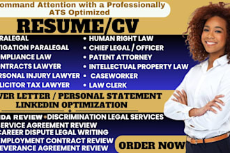 review and write your legal resume, document, agreement, contract drafting