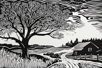 draw high quality illustration in linocut style