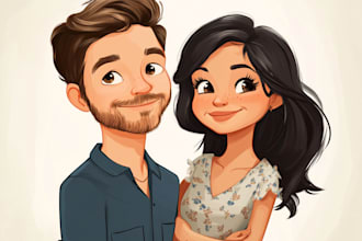 illustrate a romantic family couple portrait