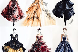 make gorgeous detailed fashion illustration and tech drawing