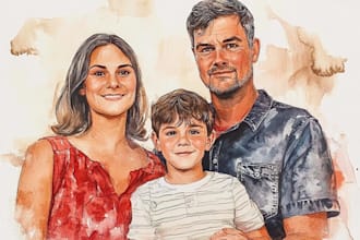paint a family portrait into a digital watercolor painting with oil painting