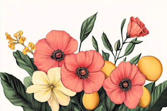 draw botanical illustrations of flowers, plants