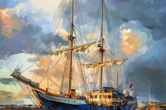 draw digital oil painting ship or any photo