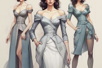draw a fashion illustration, sketch, portrait