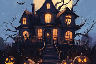 draw halloween house illustration