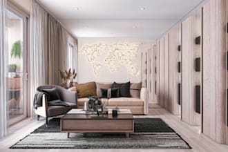 retouch 3d modern boho house, interior design,art deco,cgi living room rendering