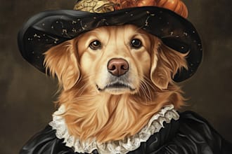 do custom halloween pet portrait dog portrait cat portrait
