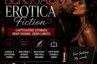 write sensual erotica fiction, steamy romance, rare kinks and nsfw stories