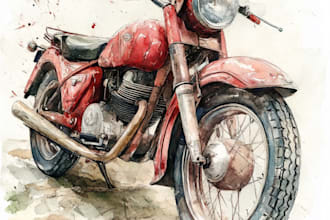 draw realistic watercolor portrait style car, bike vehicle