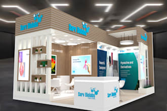 design and render 3d trade booth exhibition stand, stall, both, kiosk
