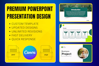 do powerpoint slides redesign, pitch deck design, or engaging canva presentation