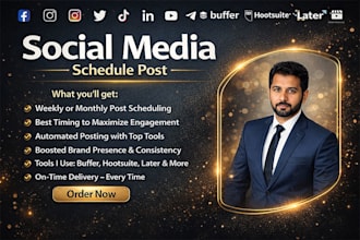 schedule your social media post via, buffer, hootsuite