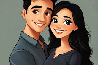 create disney family couple cartoon portrait