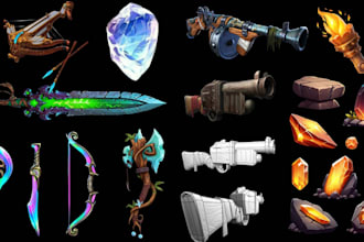 design high quality 3d game assets game icons ojects props 2d game assets 3d gun
