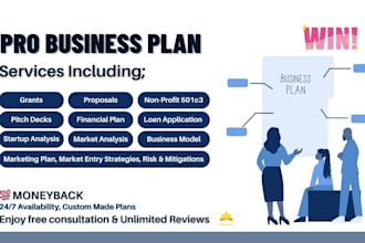 develop business plans, pitch deck, financials, and proposals for loan
