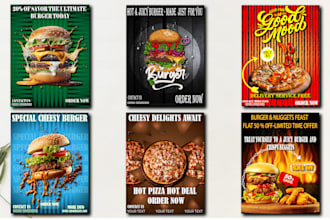 design food banner burger flyers, menu, posters in 24 hours