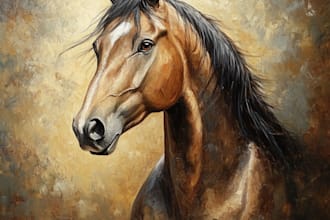 create a portrait of a dog, cat, horse, pet in oil on canvas