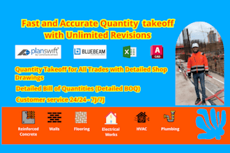 do quantity takeoff and materiel takeoff on planswift bluebeam for all building