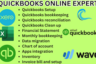 do quickbooks online, setup, clean up and bookkeeping, bank reconciliation, xero