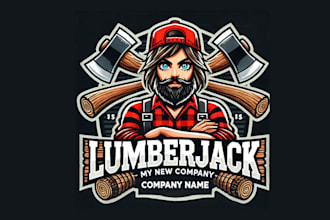 design a bold and custom lumberjack mascot logo for your brand