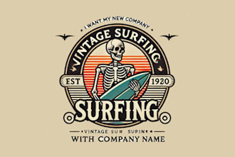 do vintage, surfing, skeleton, logo character, and cartoon in my style