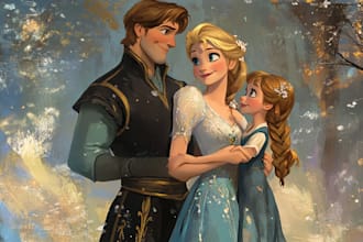 design a professional disney family portrait