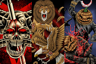 draw a dark art illustration for metal album cover, merchandise, and more