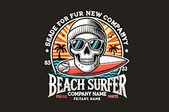 do beach surfer, skull, head, mascot logo in my style