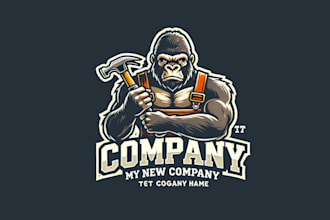 design a gorilla construction worker holding hammer mascot logo