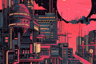 design an illustration of futuristic cyberpunk city